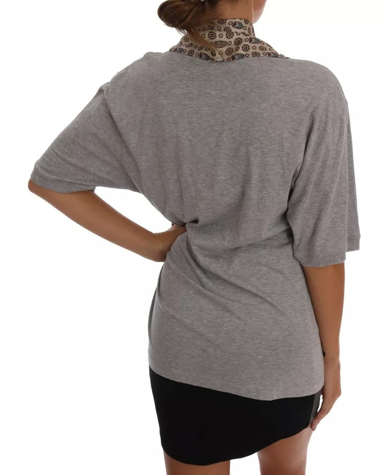 Gray Cotton Owl Silk Scarf Top T-shirt