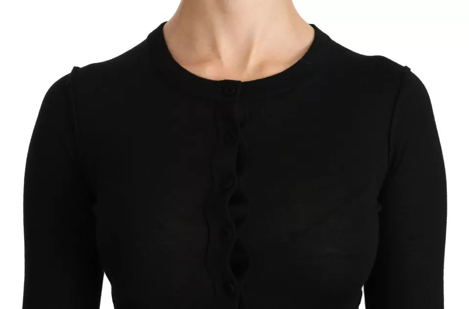 Black Virgin Wool Long Sleeve Top Blouse Top