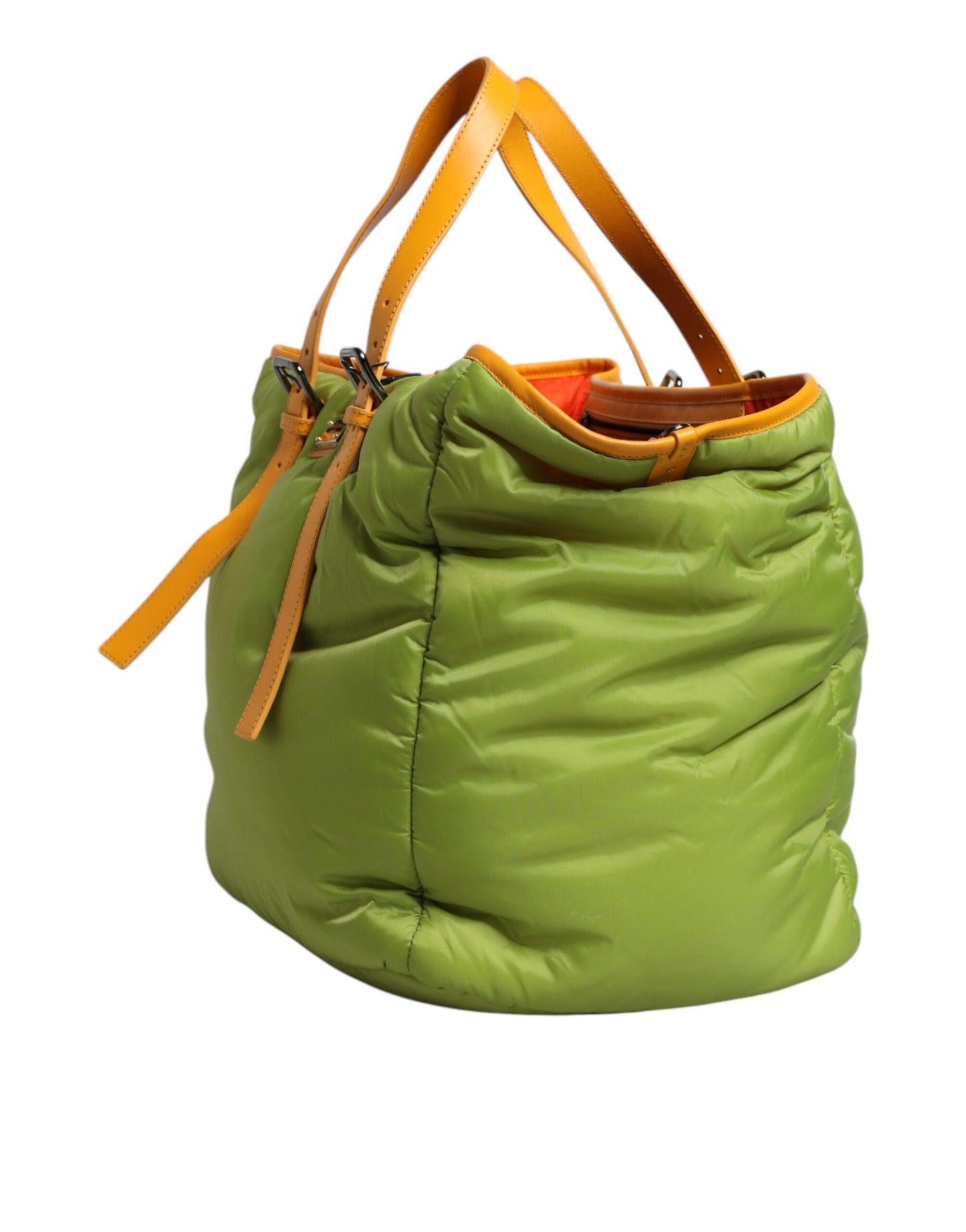 Green Nylon Padded Logo Plaque Tote Crossbody Bag