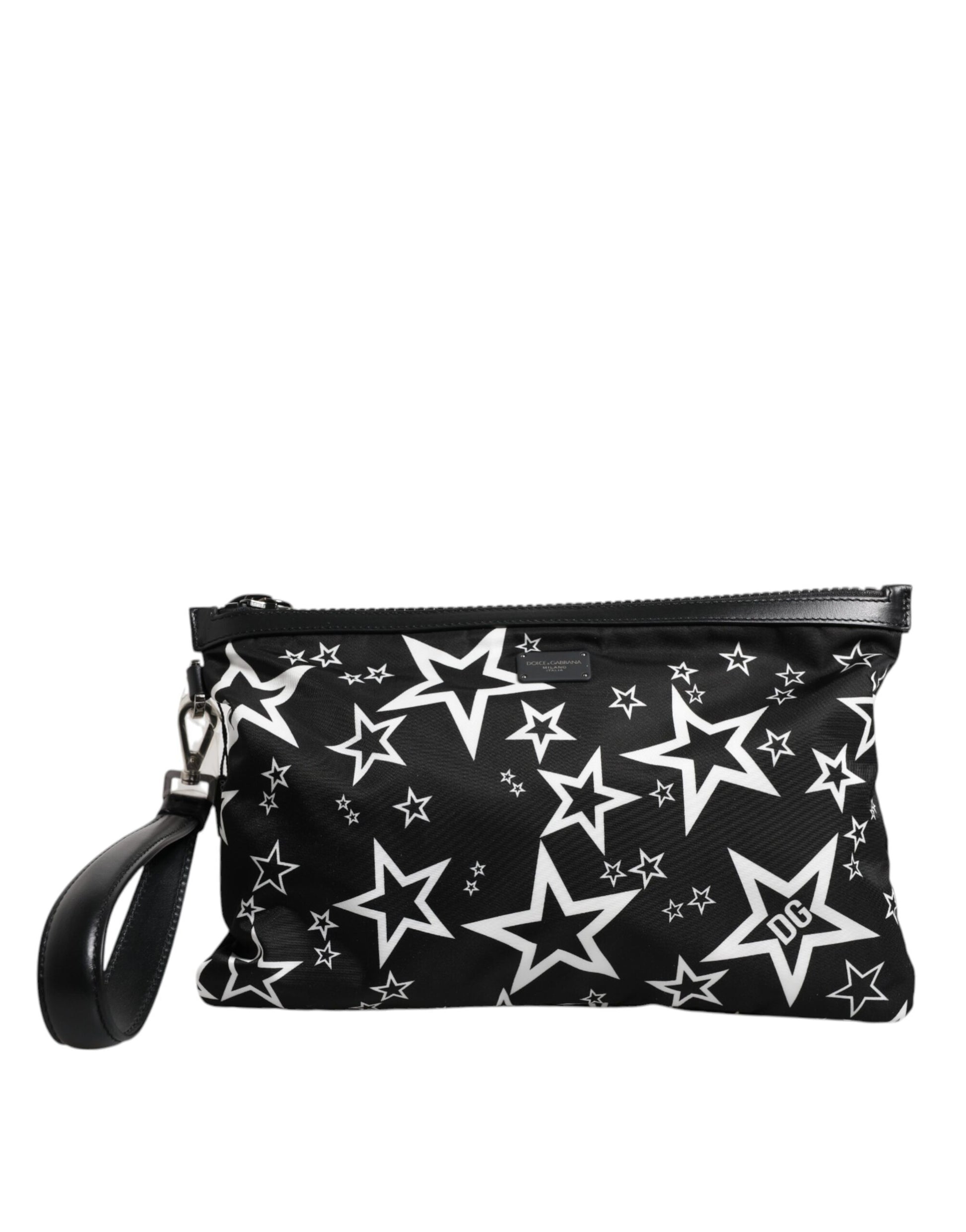 Black White Stars Pattern Clutch Pouch Bag