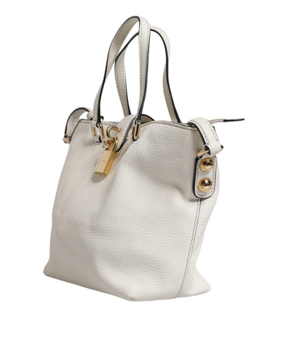 White Leather Top Handle Tote Crossbody Bag