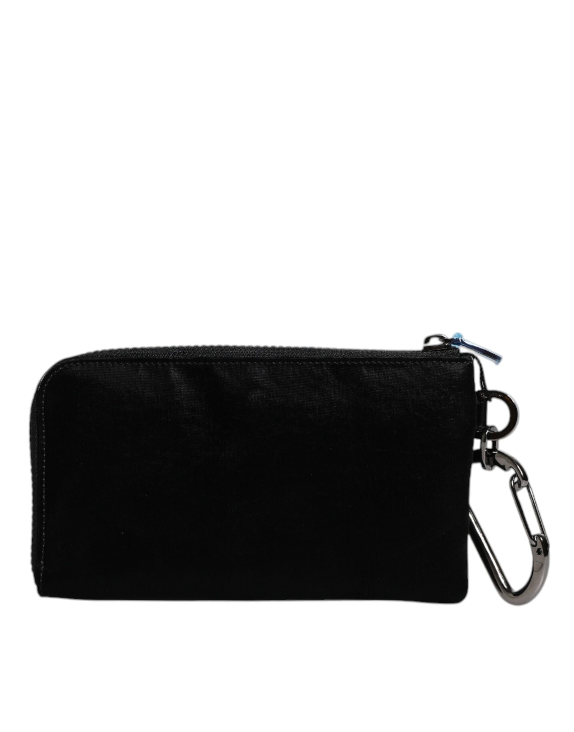 Black Nylon Logo Plaque Keyring Pouch Clutch Bag