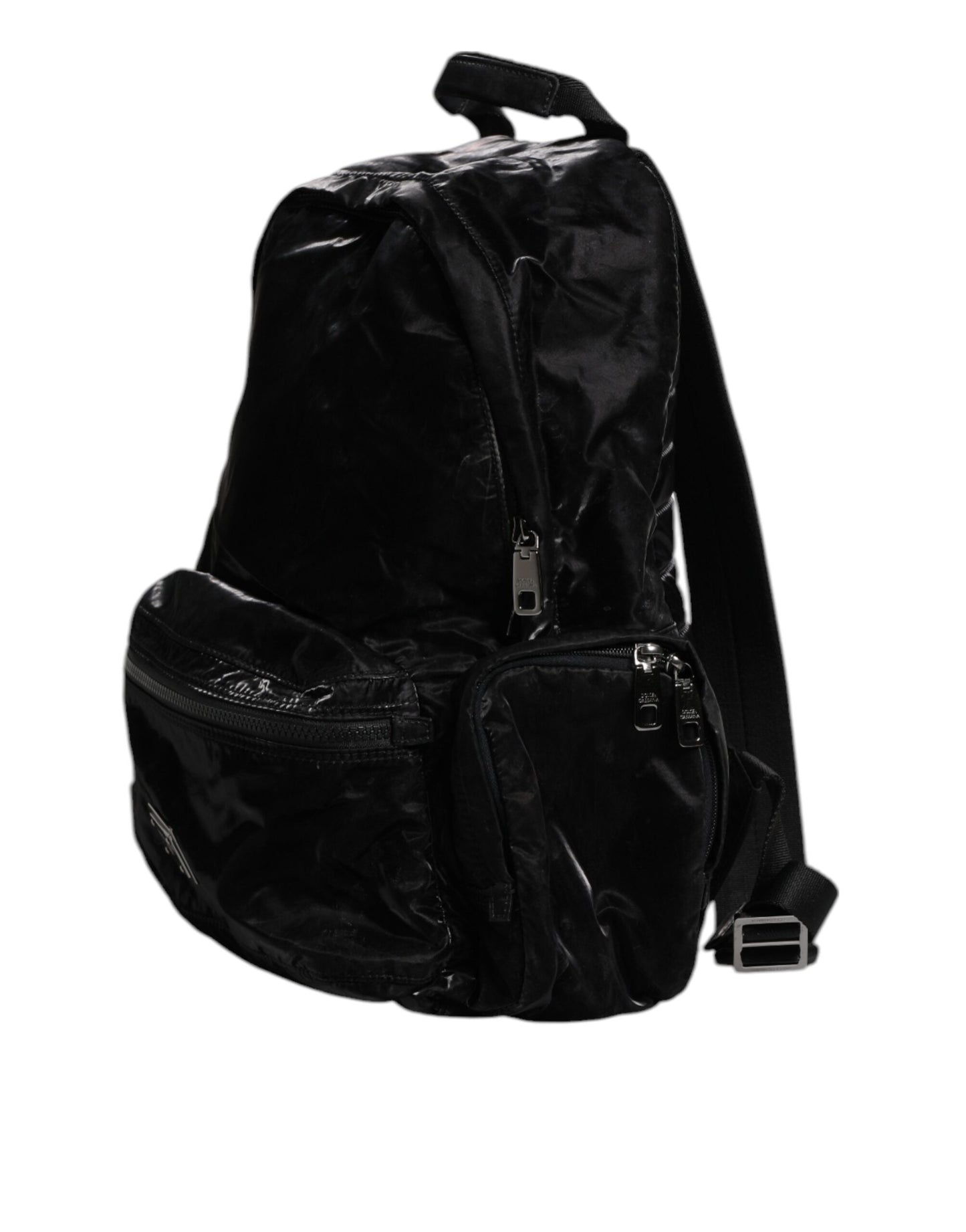 Black Nylon Logo Plaque Travel School Backpack Bag