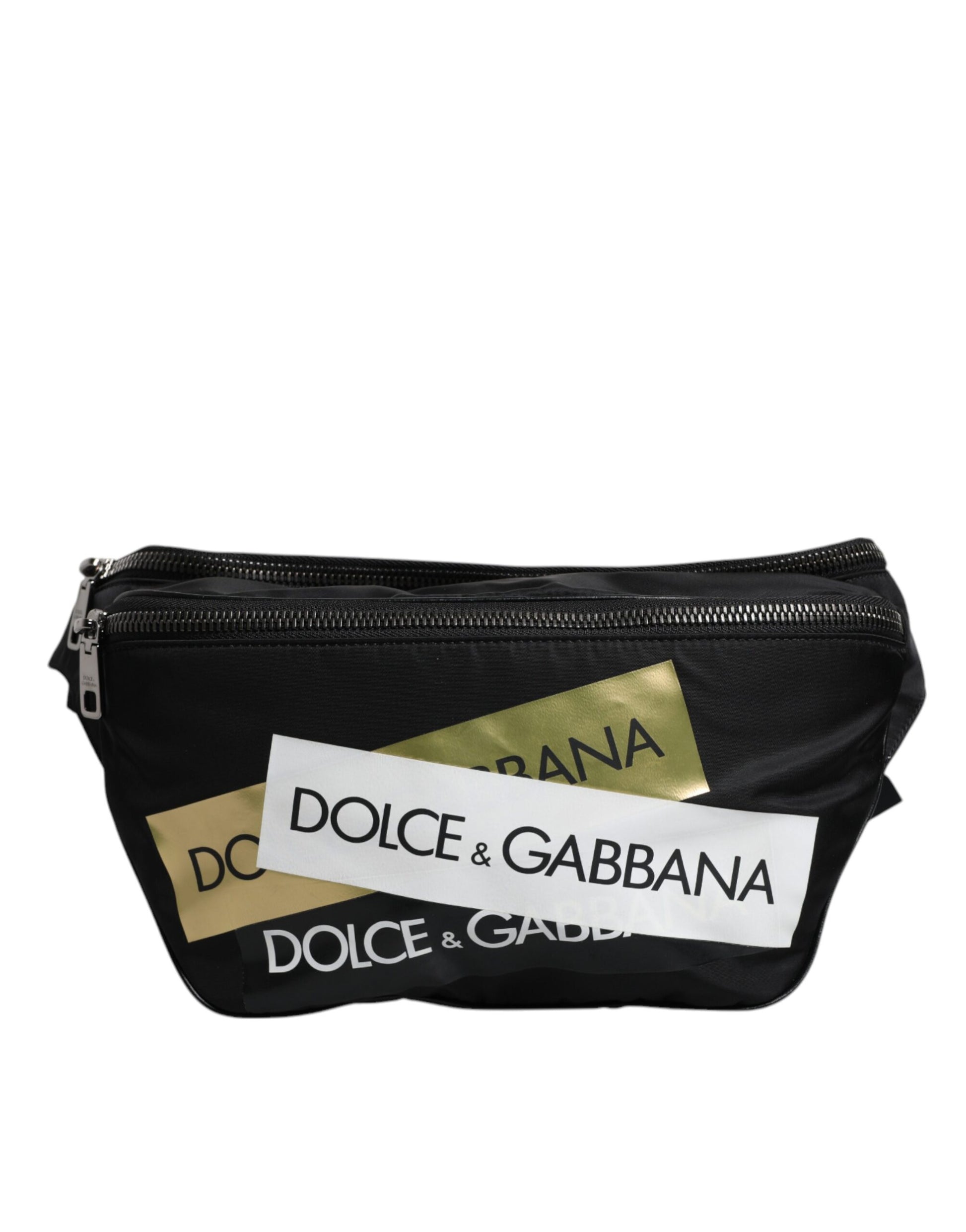 Black Nylon Logo Tape Belt Waist Fanny Pack Bag