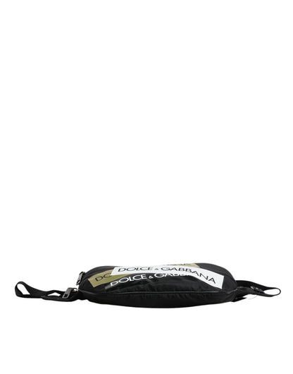 Black Nylon Logo Tape Belt Waist Fanny Pack Bag