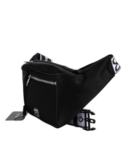 Black Polyester Logo Plaque Belt Waist Men Fanny Pack Bag