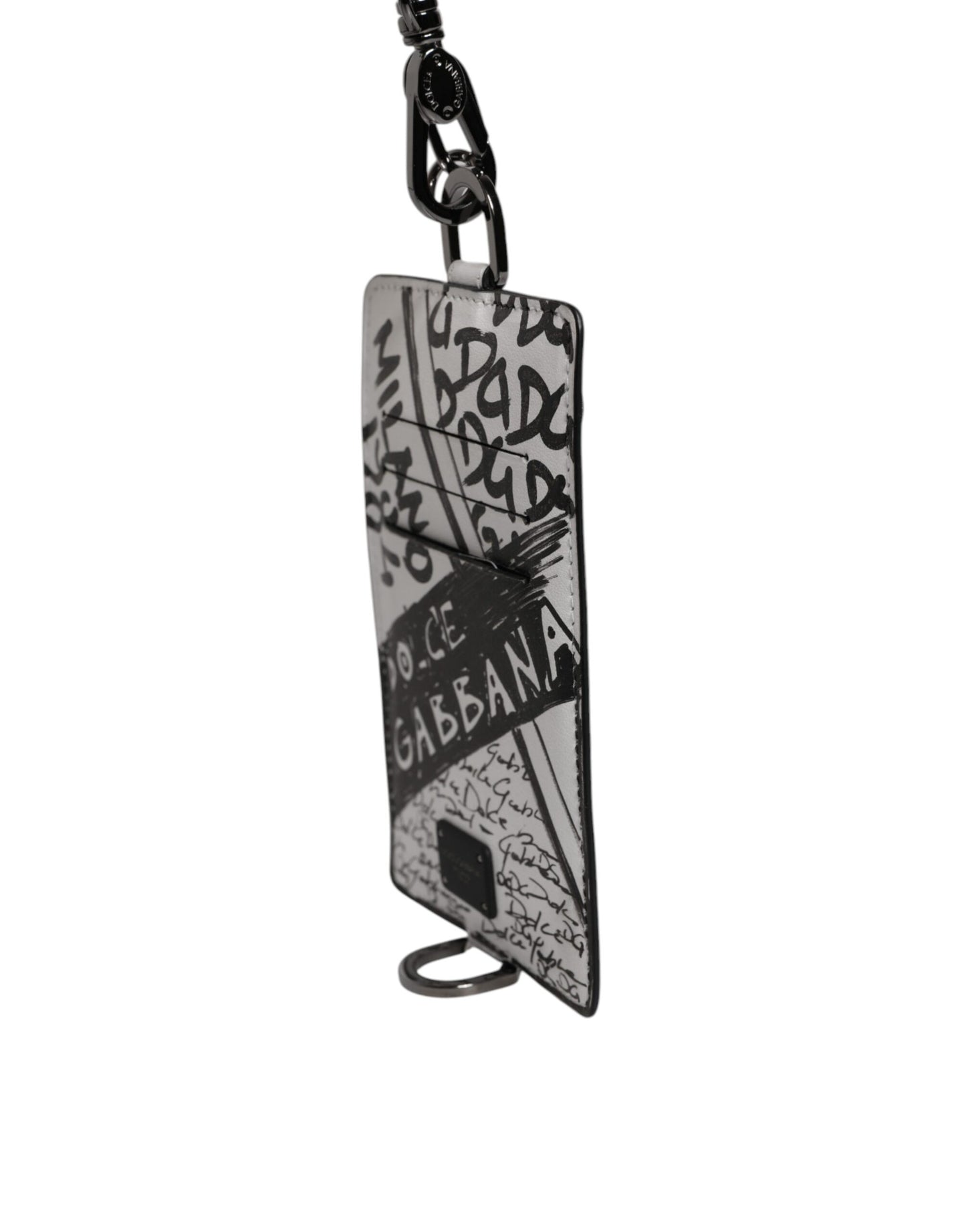 White Leather Lanyard Graffiti Print Card Holder Wallet