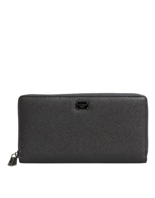 Dark Gray Leather DG Logo Zip Around Continental Wallet