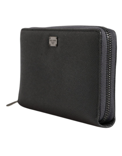 Dark Gray Leather DG Logo Zip Around Continental Wallet