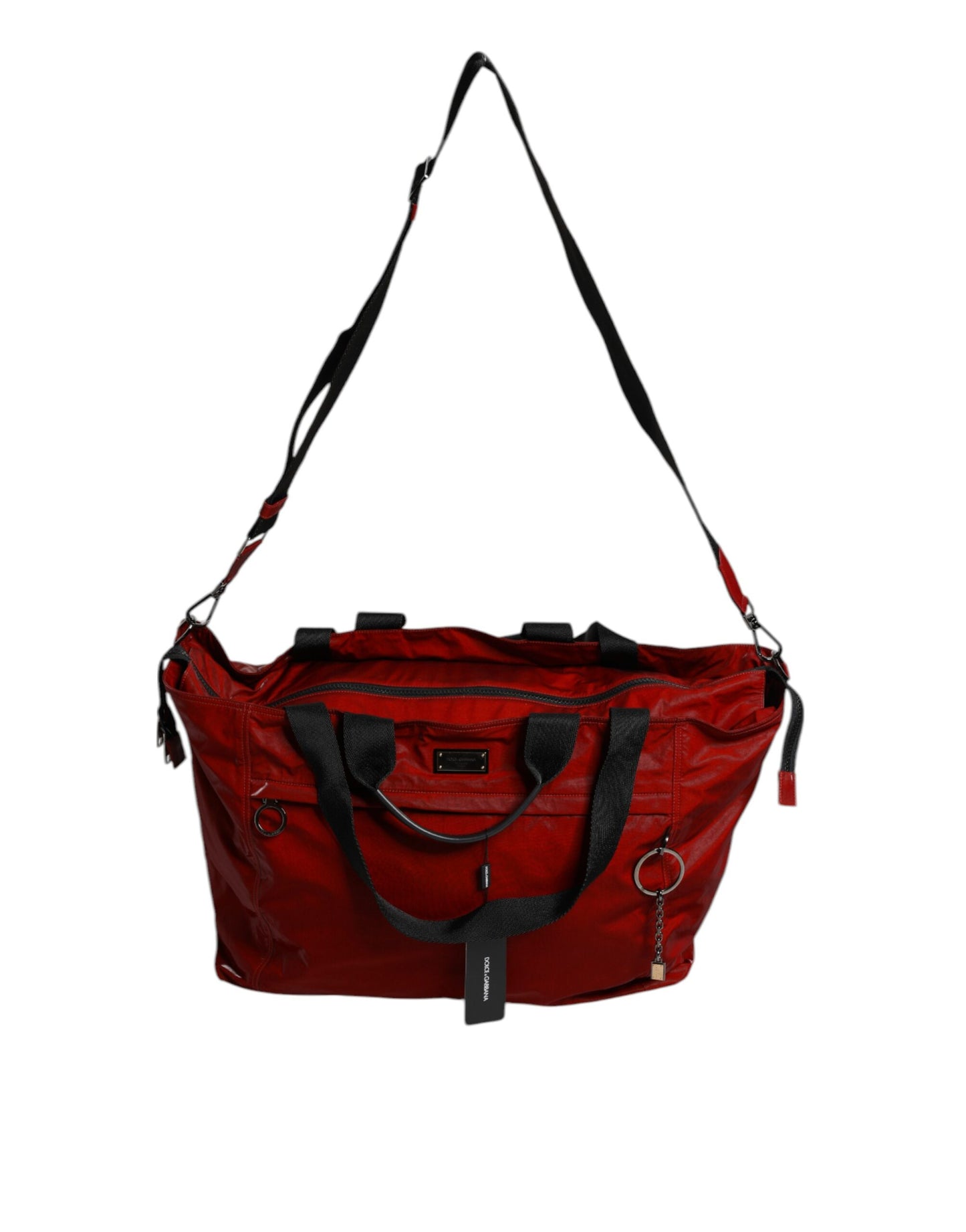 Red Nylon Calfskin Hand Shoulder Duffel Bag