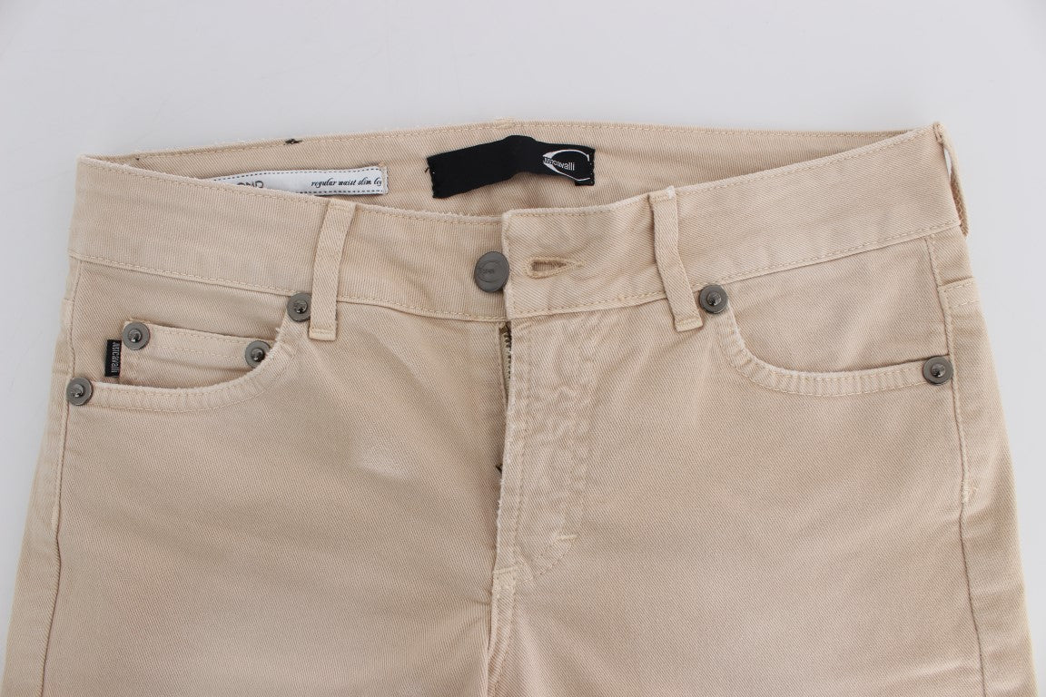 Beige Cotton Stretch Slim Fit Jeans