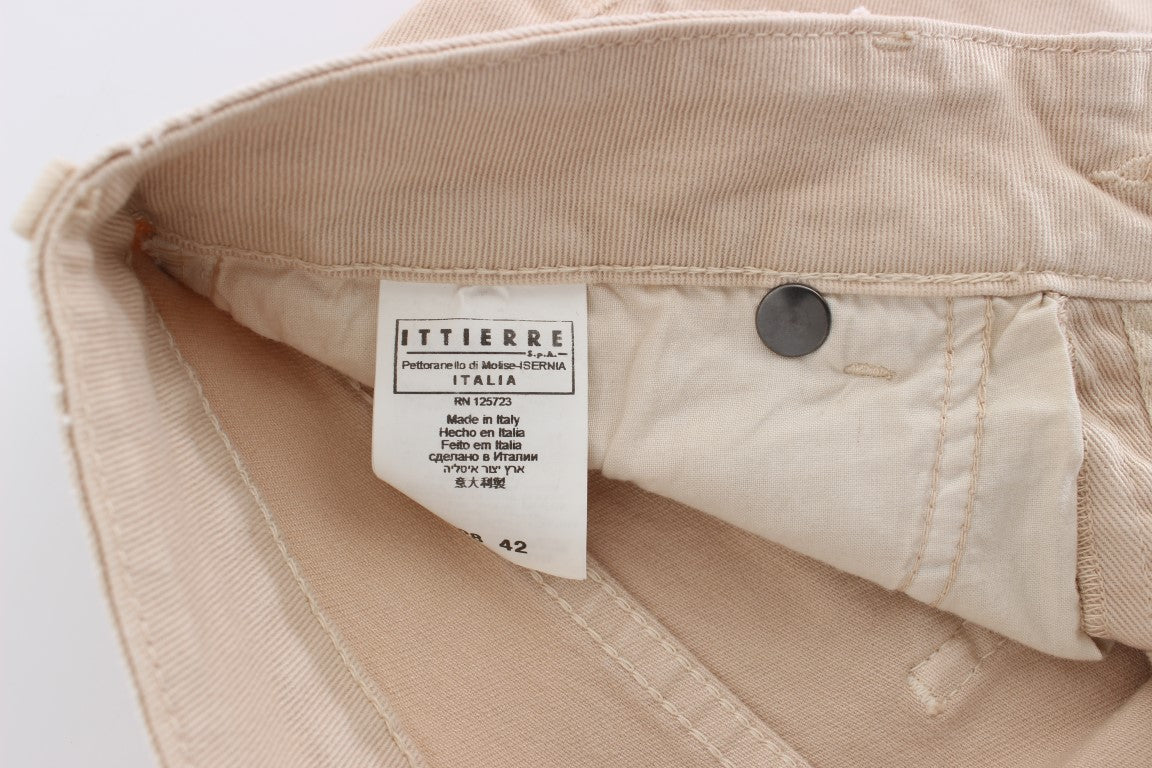 Beige Cotton Stretch Slim Fit Jeans