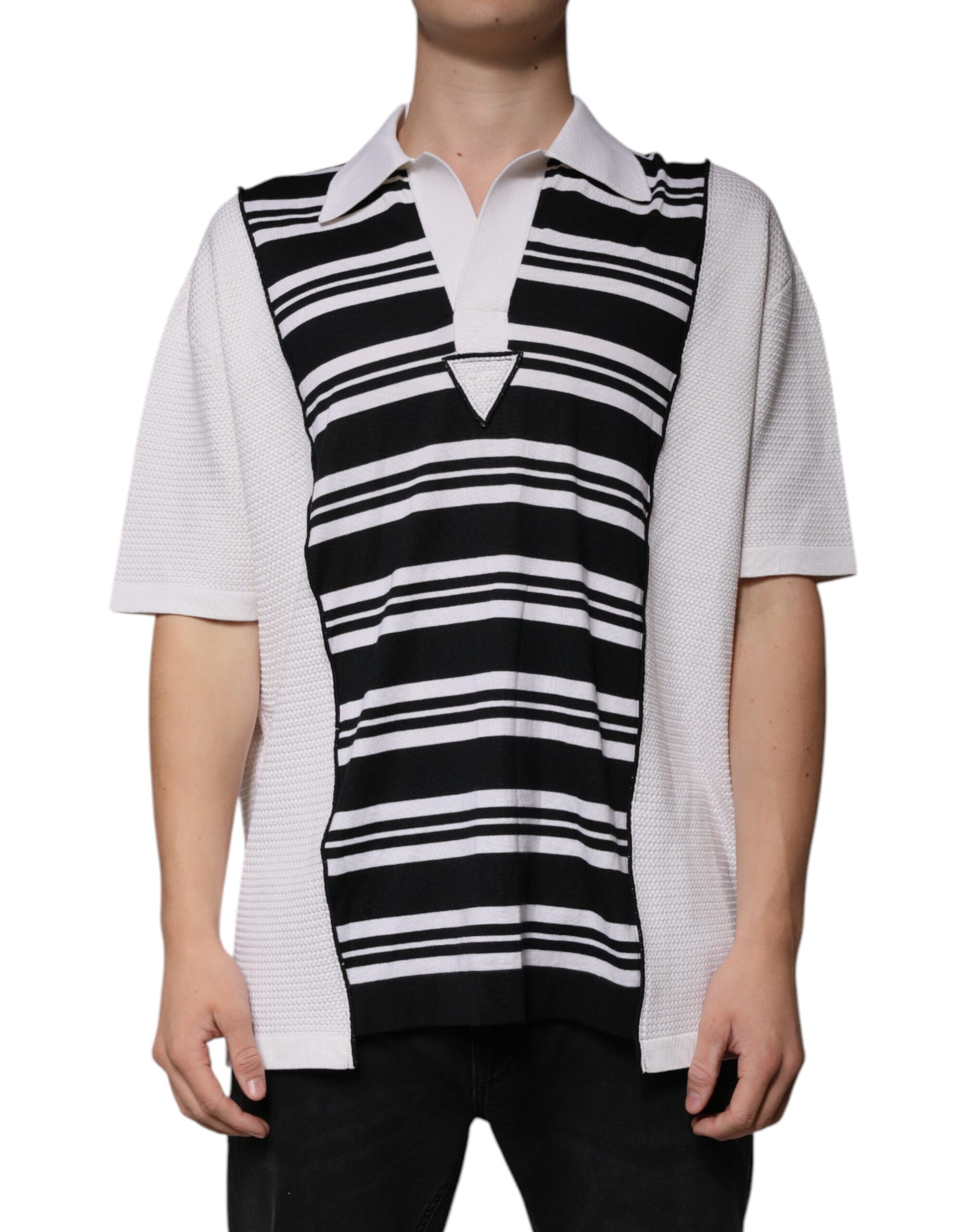 Black White Stripes Collared Polo T-shirt