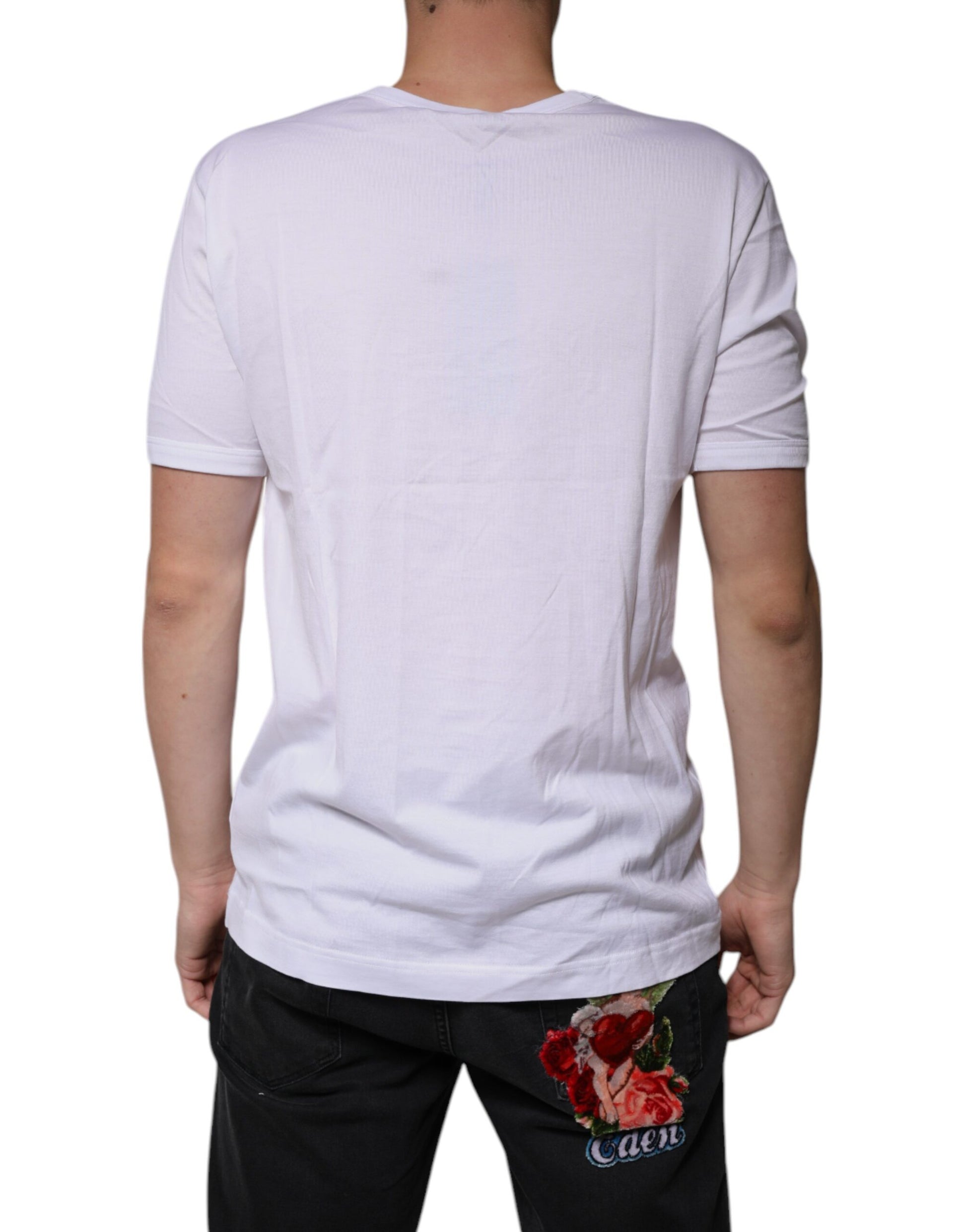 White Cotton Round Neck Short Sleeves T-shirt