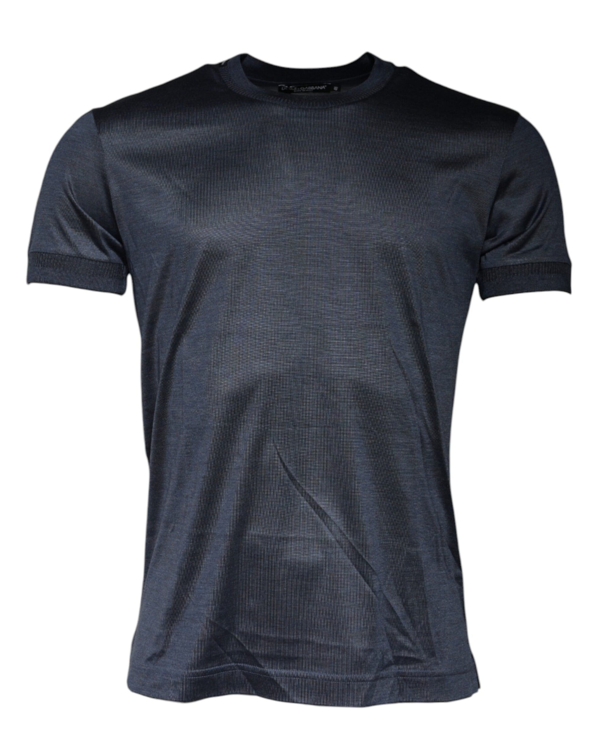 Blue Silk Crew Neck Short Sleeves T-shirt