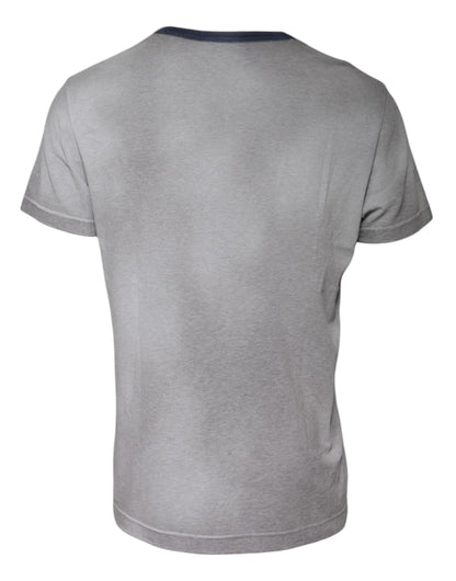 Gray Logo Print Cotton Crew Neck T-shirt