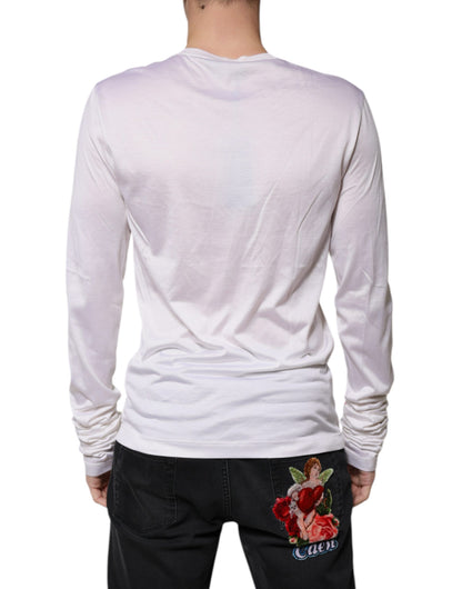 White Silk Crew Neck Men Pullover Sweater