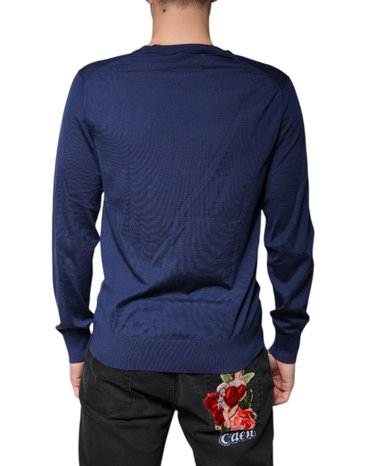 Navy Blue Cashmere V-neck Pullover Sweater