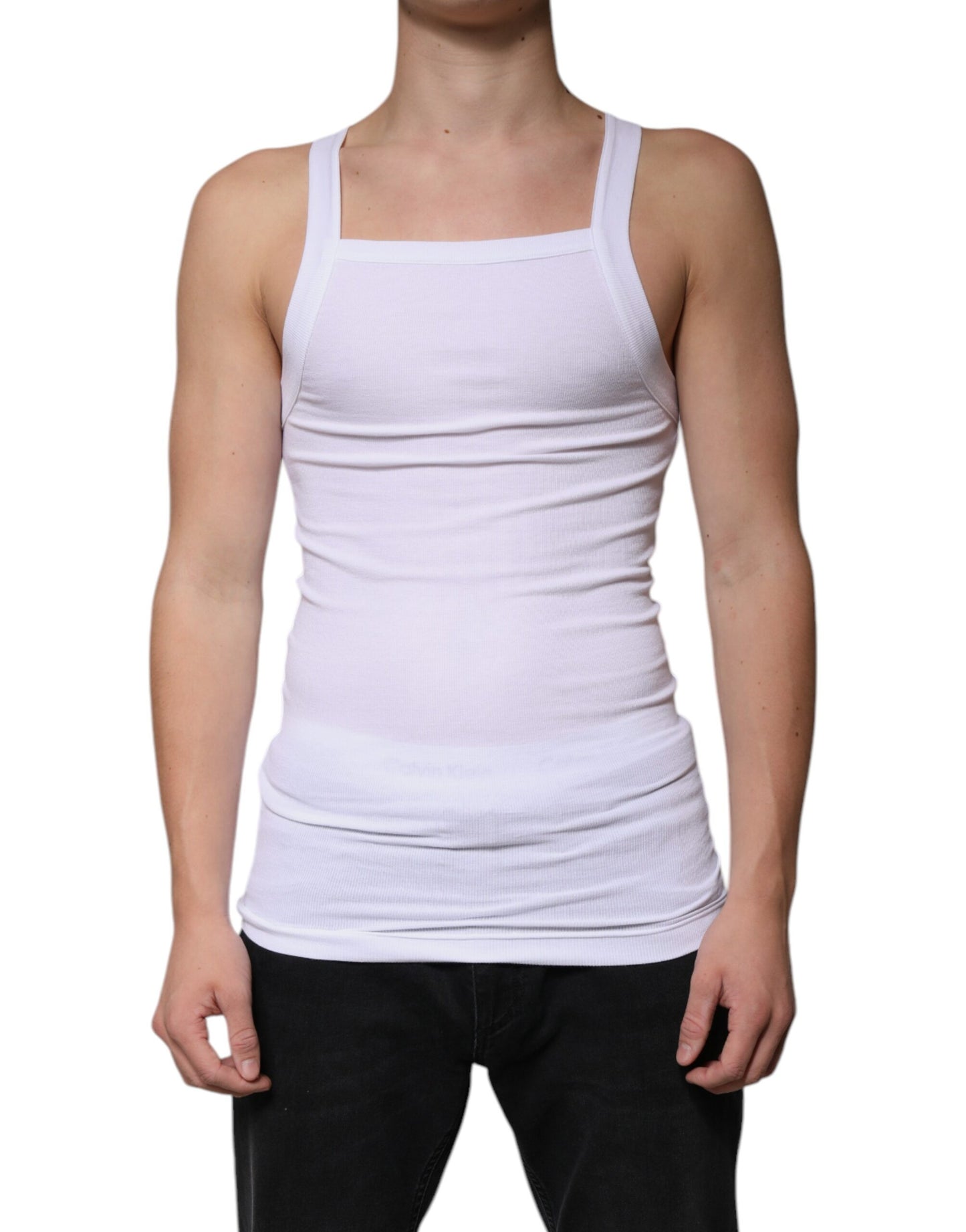 White Cotton Sleeveless Square Neck Tank T-shirt