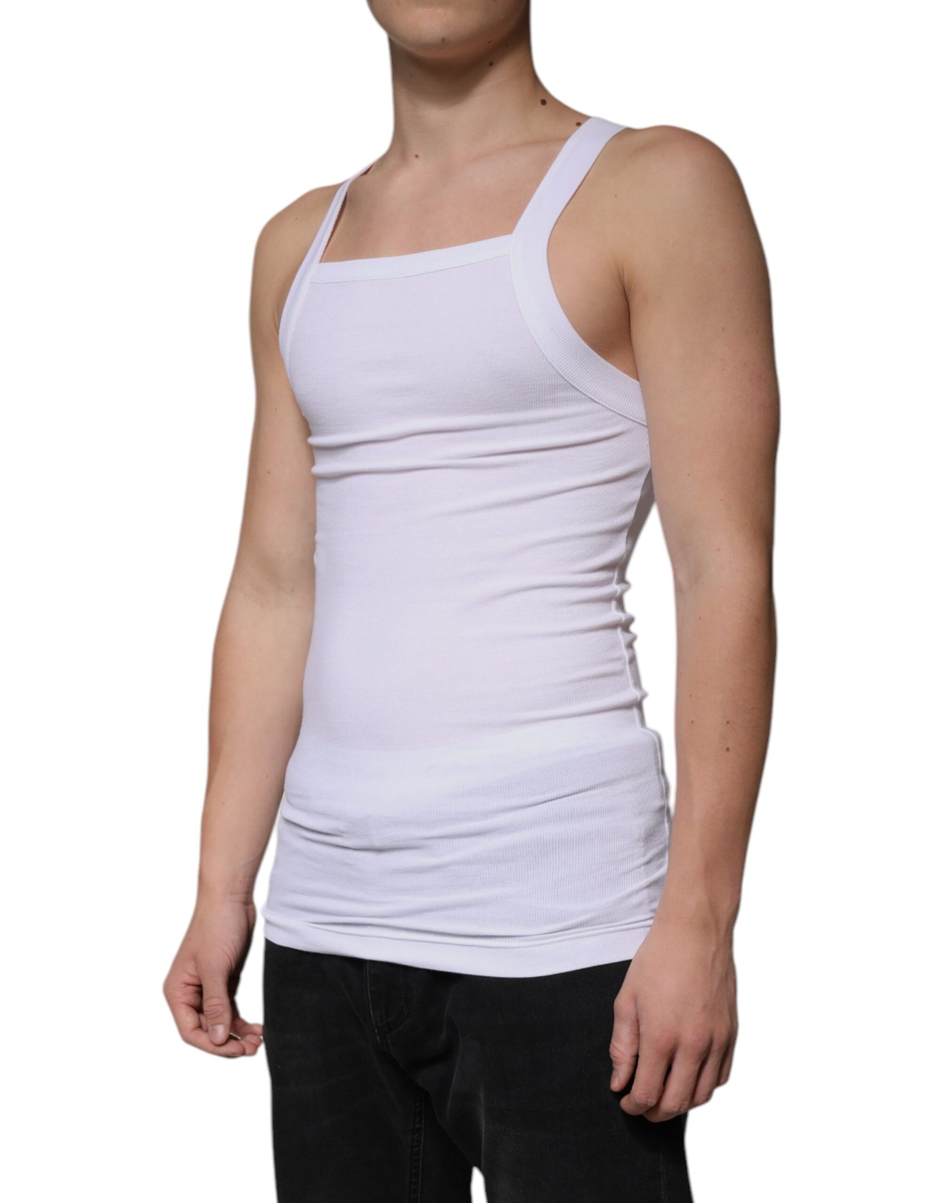 White Cotton Sleeveless Square Neck Tank T-shirt