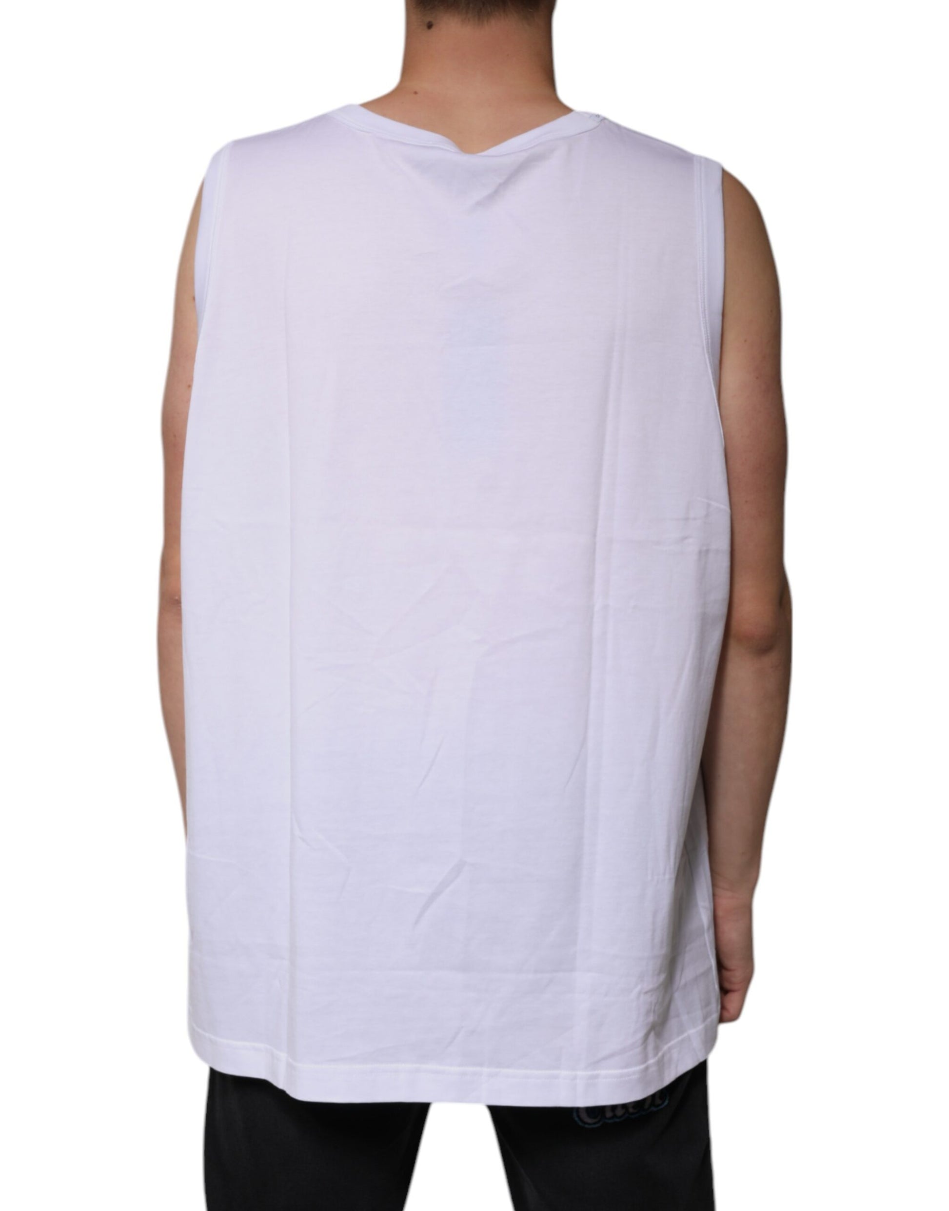 White Cotton Sleeveless Round Neck Tank T-shirt