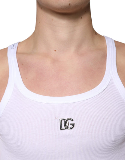 White Cotton DG Sleeveless Round Neck T-shirt