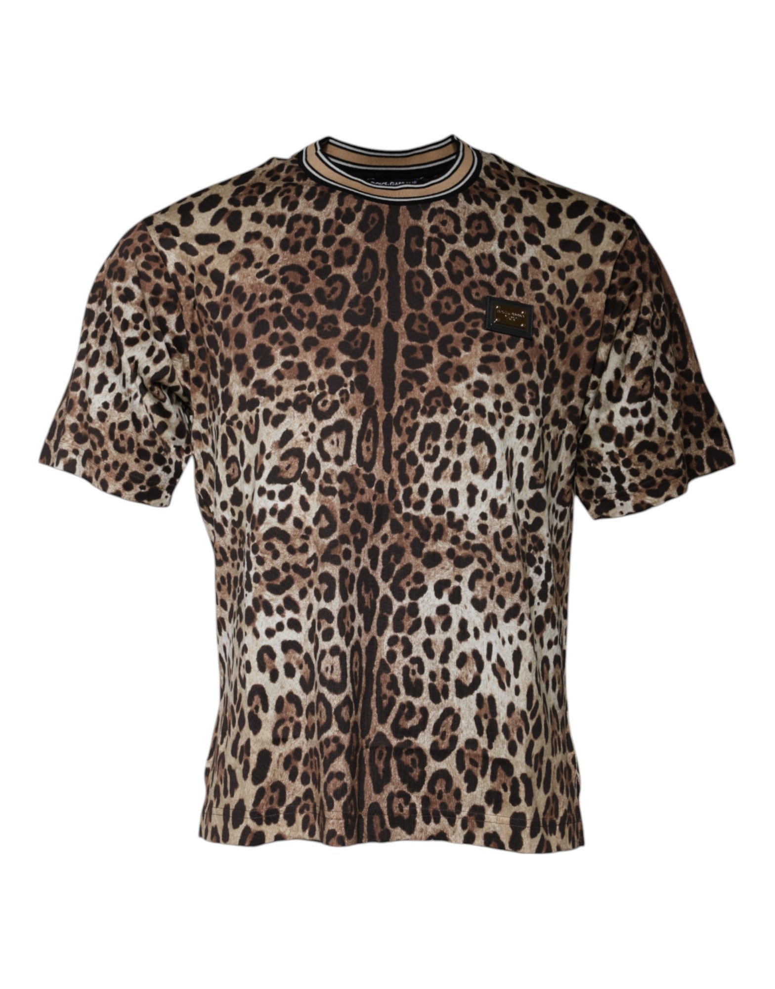 Brown Leopard Crew Neck Short Sleeve T-shirt