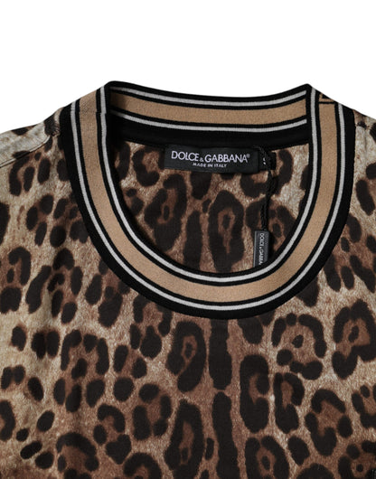 Brown Leopard Crew Neck Short Sleeve T-shirt