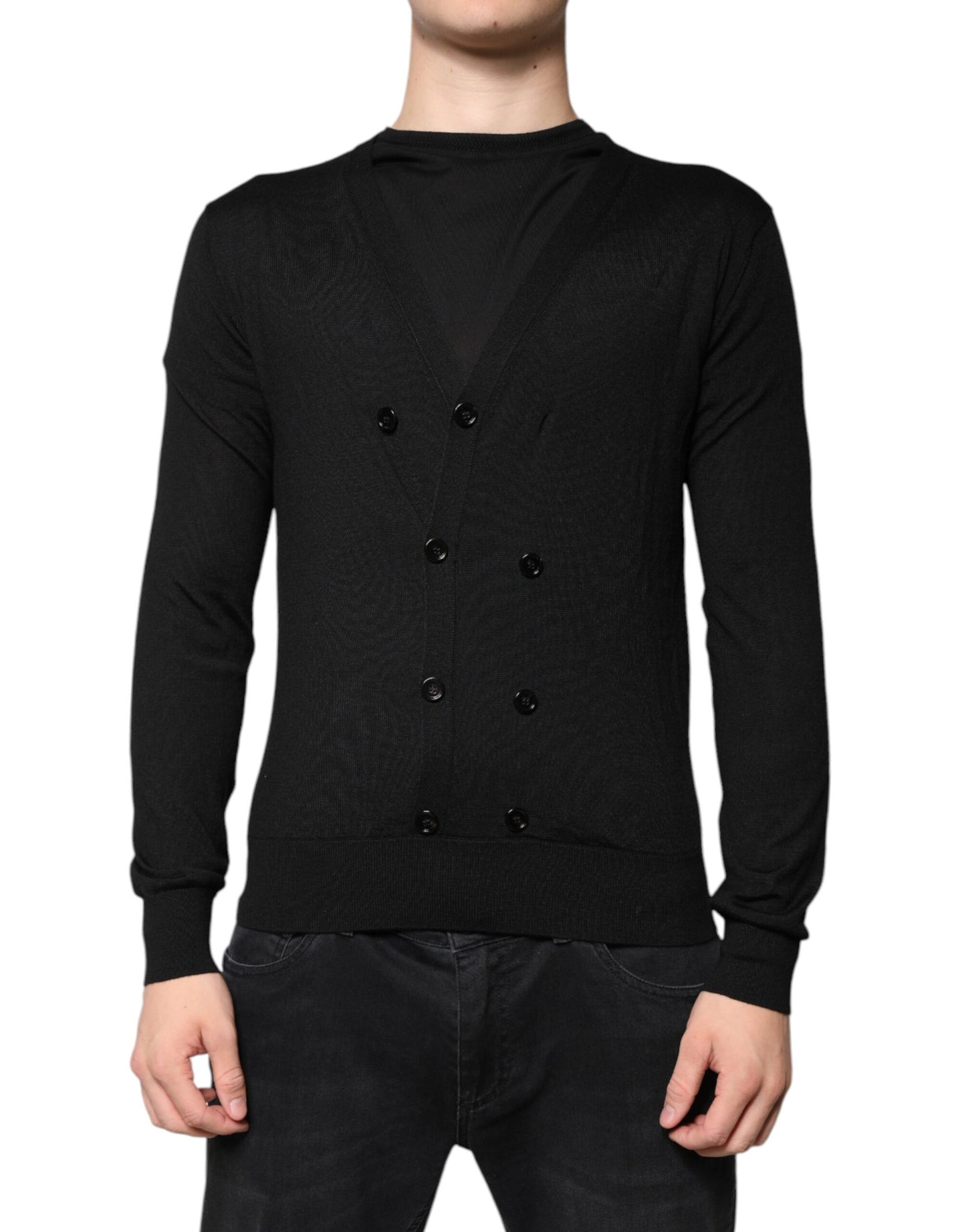 Black Cashmere Button Down Cardigan Sweater