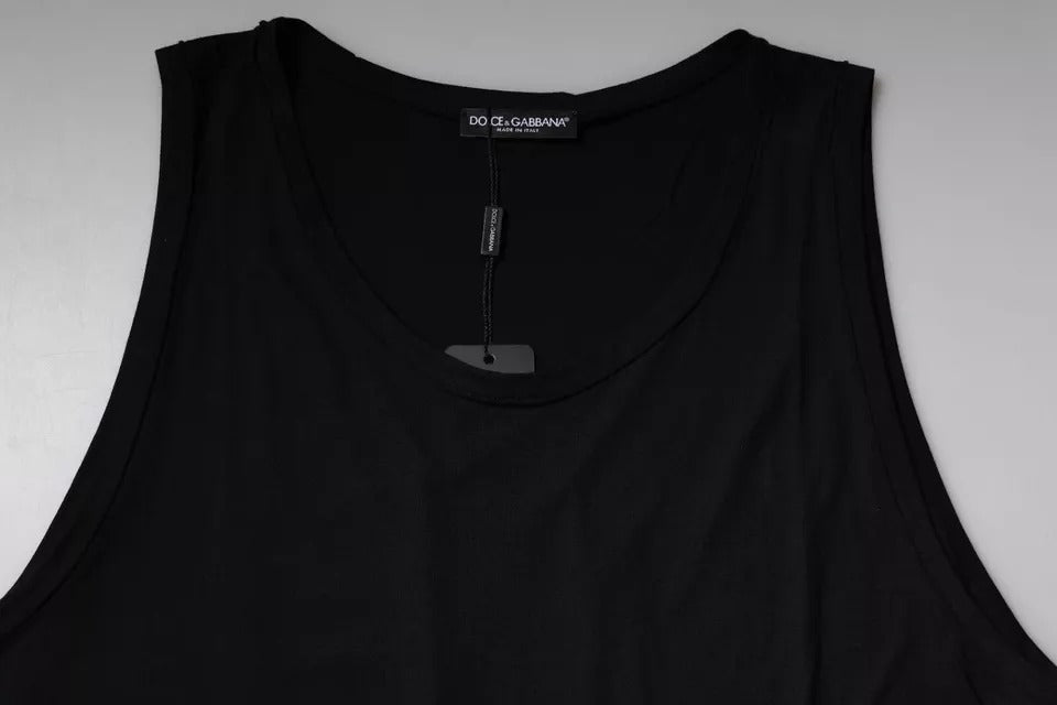 Black Cotton Sleeveless Round Neck Tank T-shirt