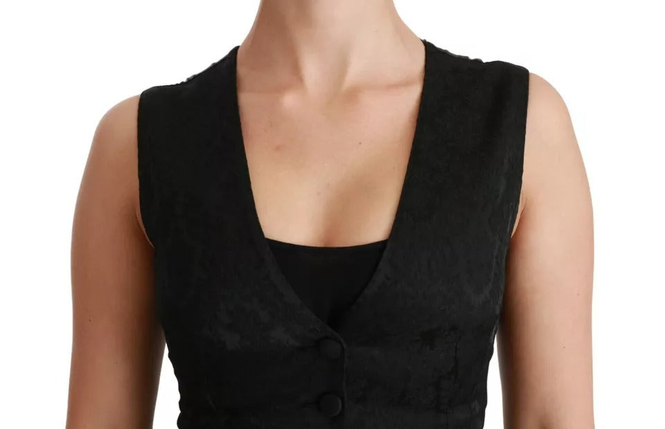 Black Lace Waistcoat Slim Vest Silk Top