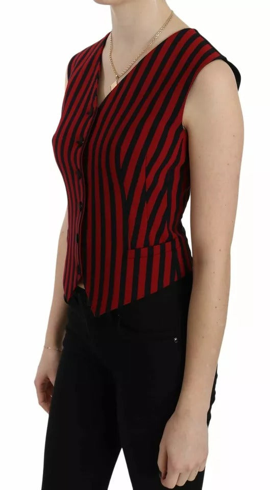 Red Black Stripe Vest Waistcoat Blouse Top