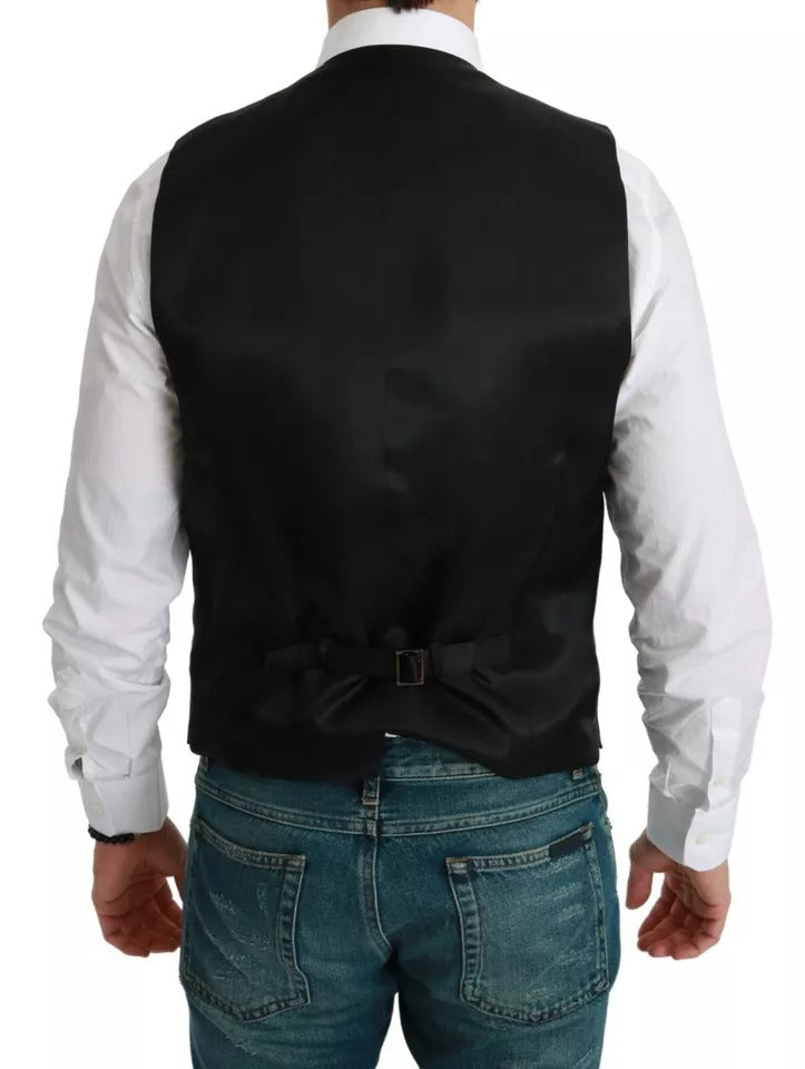 Black Virgin Wool Waistcoat Formal Vest