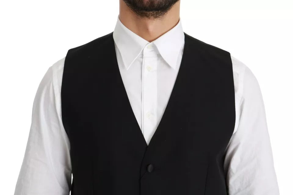 Black Virgin Wool Waistcoat Formal Vest