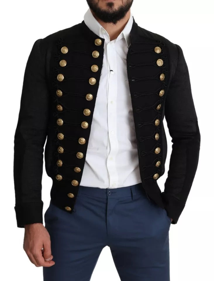 Black Button Embellished Military Jacket