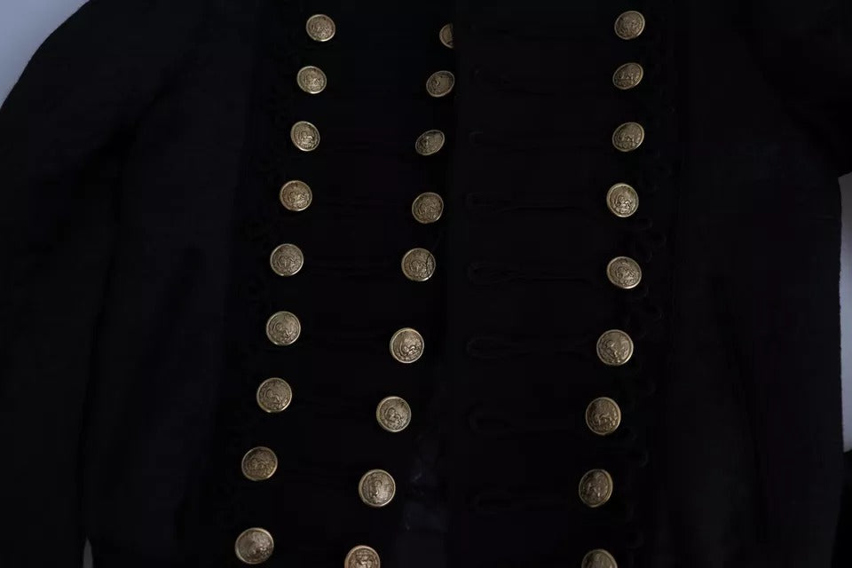 Black Button Embellished Military Jacket