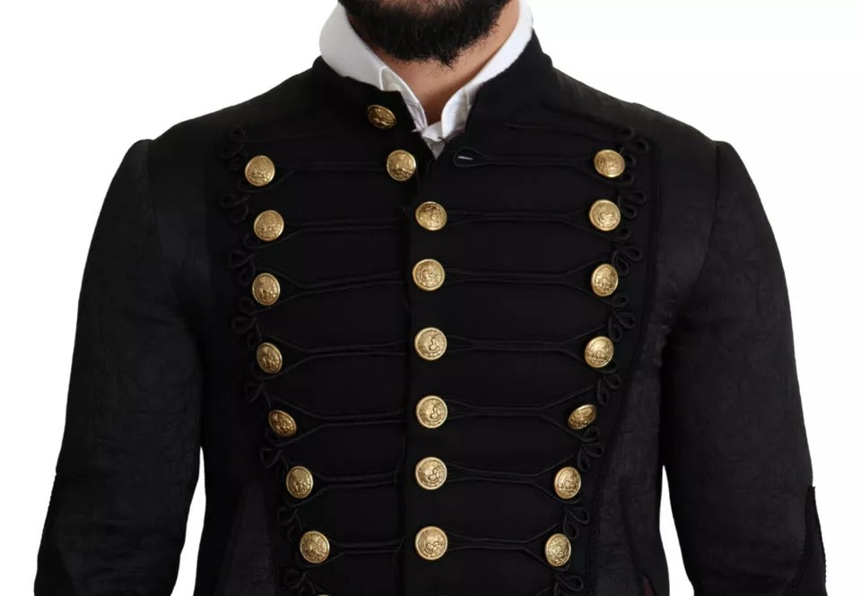 Black Button Embellished Military Jacket