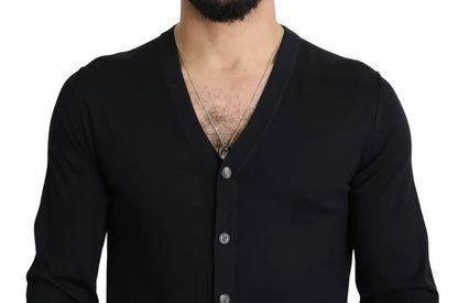 Black Wool Button Down Men Cardigan Sweater