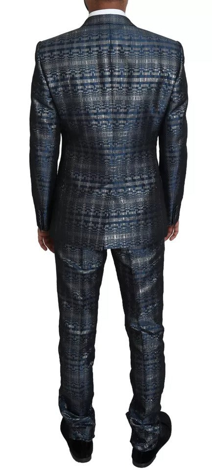 Blue Silver Shiny 2 Piece Slim GOLD Suit