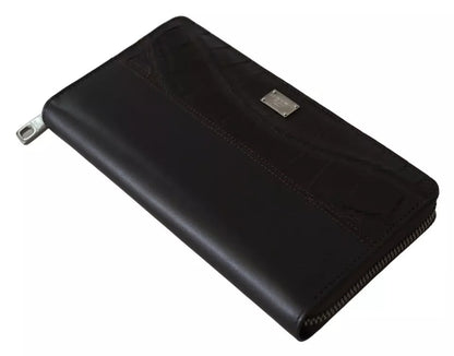 Brown Exotic Leather Zip Around Continental Clutch Wallet