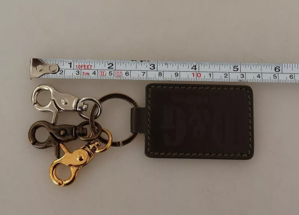 Green Leather D&G Logo Metal Ring Hook Keyring Keychain