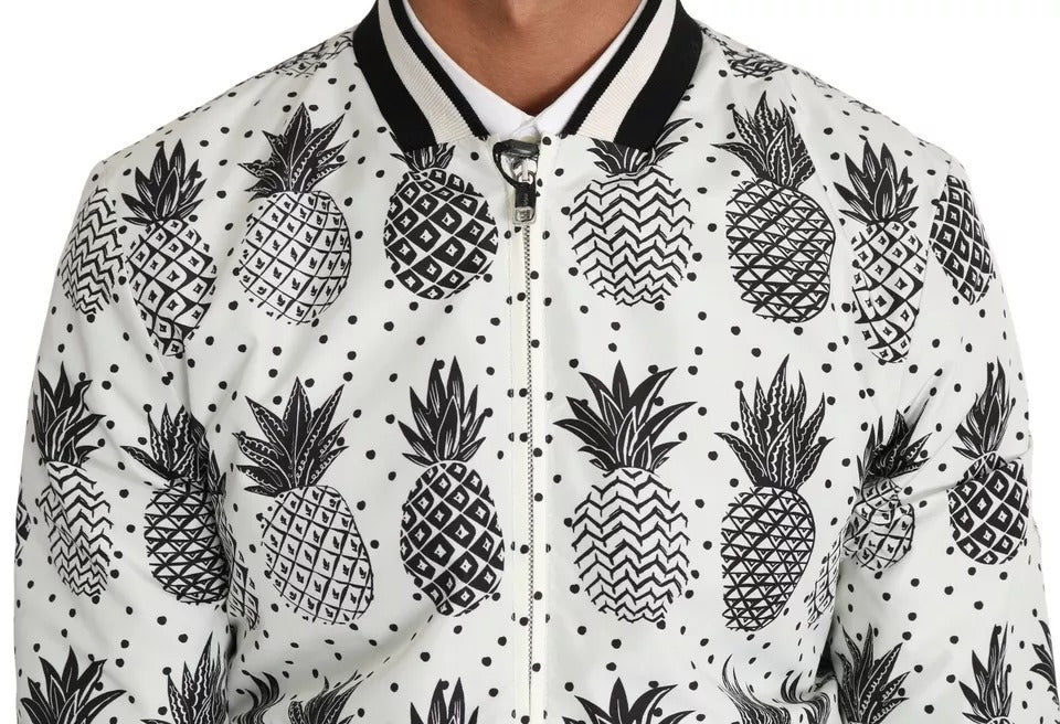 White Black Pineapple Bomber Coat Jacket