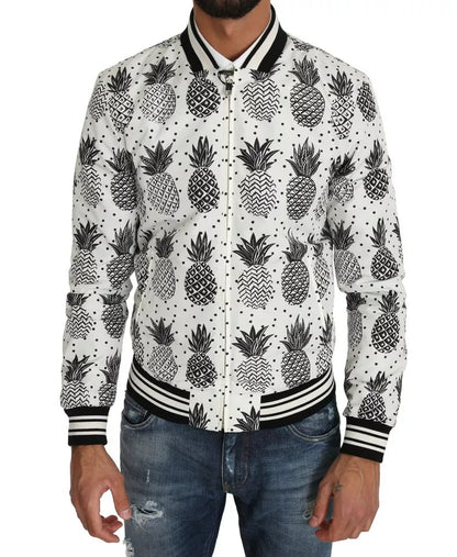 White Black Pineapple Bomber Coat Jacket