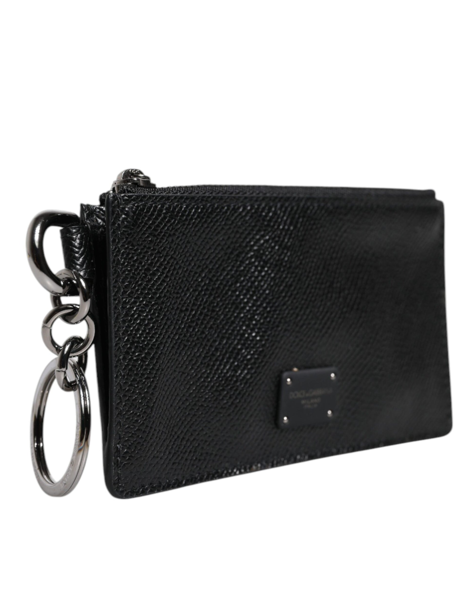 Black Calfskin Leather DG Logo Card Holder Wallet