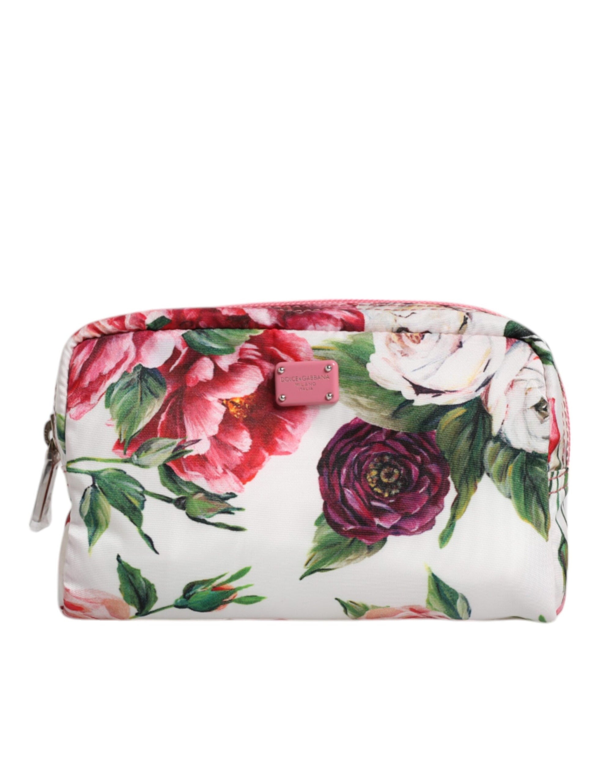 White Floral Nylon Logo Zip Around Purse Pouch Wallet