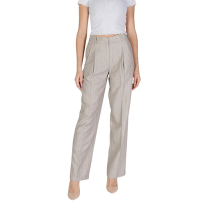 Gray Polyester Casual Pants