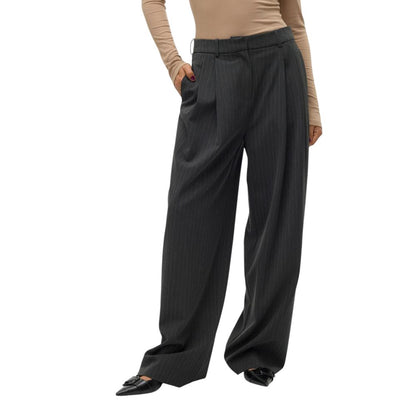 Gray Polyester Casual Pants