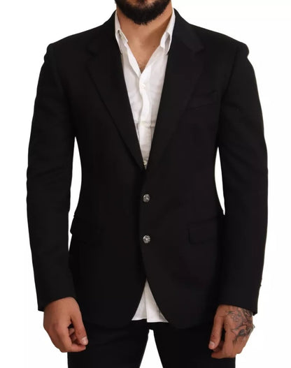 Black Cotton Slim Fit Coat Jacket Blazer