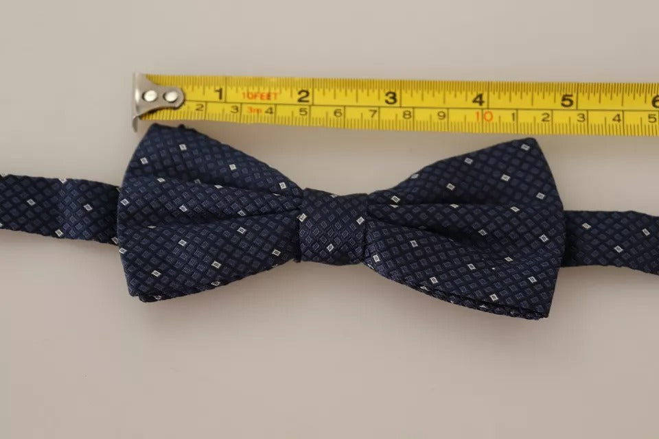 Blue Patterned Silk Adjustable Neck Bow Tie Men