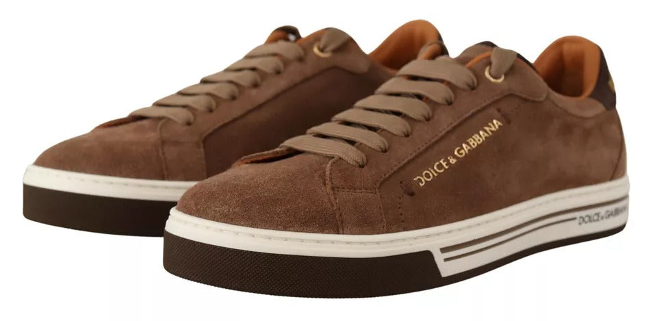 Brown Suede Logo Low Top Sneakers Men Shoes